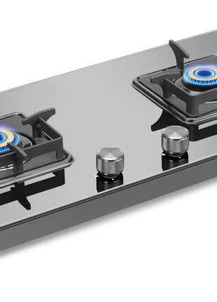 Sujata Premium Gas Stove | 9 Years Warranty | 2 burner gas stove, 2 Burner Gas Stove Glass Top, SABAF, ISI Certified, LPG & PNG Compatible, 360° Rotating Brass Gas Nozzle, Brass Burner (Black) 