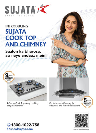 Sujata Premium Gas Stove | 9 Years Warranty | 4 Burner Gas Stove Glass Top, SABAF, ISI Certified, LPG & PNG Compatible, 360° Rotating Brass Gas Nozzle, Jumbo Brass Burner (Black) 