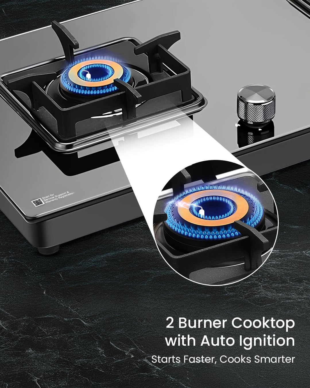 Sujata Premium Gas Stove Auto Ignition | 9 Years Warranty | Gas Stove 2 Burners Glass Top, SABAF, ISI Certified, LPG & PNG Compatible, 360° Rotating Brass Gas Nozzle, Jumbo Brass Burner (Black) 