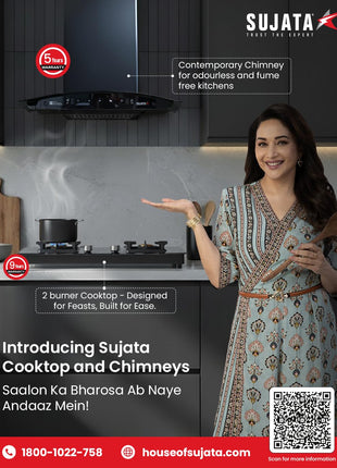 Sujata Premium Gas Stove Auto Ignition | 9 Years Warranty | Gas Stove 2 Burners Glass Top, SABAF, ISI Certified, LPG & PNG Compatible, 360° Rotating Brass Gas Nozzle, Jumbo Brass Burner (Black) 