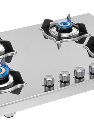 Sujata Robusto Gas Stove 4 Burners | 9 Years Warranty, ISI Certified | 4 Burner Gas Stove Stainless Steel Auto Ignition, LPG Ready & PNG Compatible, SABAF, 360° Rotating Nozzle, Jumbo Brass Burner 