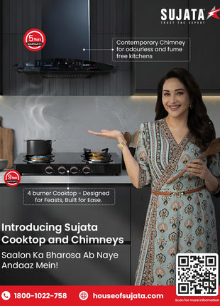 Sujata Standard Auto Ignition Gas Stove 4 Burners | 9 Years Warranty | 4 Burner Gas Stove Glass Top, Stove 4 Burner, ISI Certified, SABAF Valve, LPG & PNG Compatible, 360° Rotating Nozzle (Black) 
