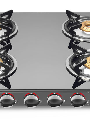 Sujata Standard Gas Stove | 9 Years Warranty | 4 Burner Gas Stove Glass Top, 4 Burner Stove, ISI Certified, SABAF Valve with LPG & PNG Compatible, 360° Rotating Nozzle, 8mm Toughened Glass (Black) 