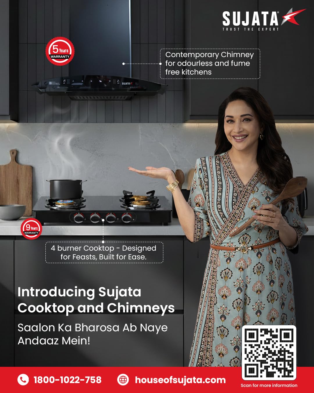 Sujata Standard Gas Stove | 9 Years Warranty | 4 Burner Gas Stove Glass Top, 4 Burner Stove, ISI Certified, SABAF Valve with LPG & PNG Compatible, 360° Rotating Nozzle, 8mm Toughened Glass (Black) 