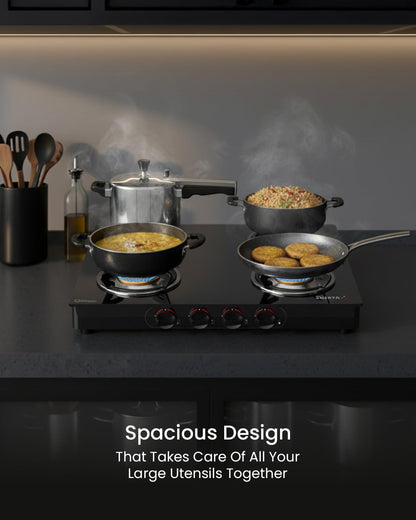 Sujata Standard Gas Stove | 9 Years Warranty | 4 Burner Gas Stove Glass Top, 4 Burner Stove, ISI Certified, SABAF Valve with LPG & PNG Compatible, 360° Rotating Nozzle, 8mm Toughened Glass (Black) 