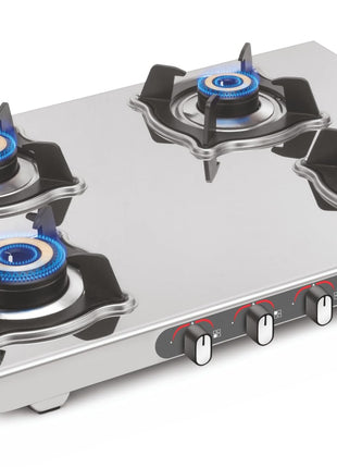 Sujata Sterno Auto Ignition Gas Stove | 9 Years Warranty | Gas Stove 4 Burners Steel Body, SABAF, ISI Certified, LPG & PNG Compatible, Jumbo Brass Burners (Stainless Steel) 