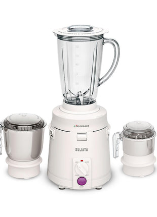 Sujata Supermix Mixer Grinder|900 Watts Double Ball Bearing Motor|22000 RPM|Non-Stop 90 Mins Running|3 Jars including 1750ml Blender, 1000ml Grinder, 500ml Chutney Jar| (White) 