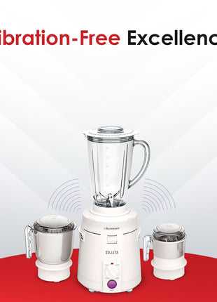 Sujata Supermix Mixer Grinder|900 Watts Double Ball Bearing Motor|22000 RPM|Non-Stop 90 Mins Running|3 Jars including 1750ml Blender, 1000ml Grinder, 500ml Chutney Jar| (White) 