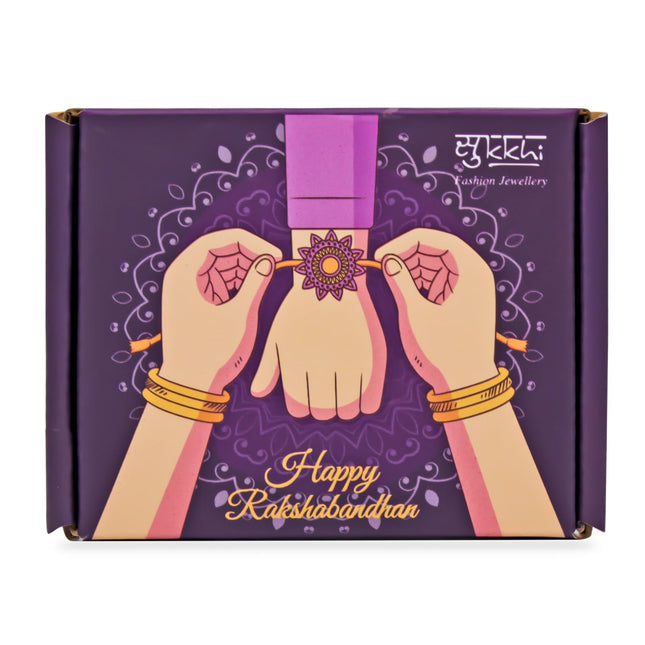 Sukkhi Rakhi for Brother Elegant Floral Kundan Designer Gold Plated With Roli Chawal & Greeting Card|RAK73480 