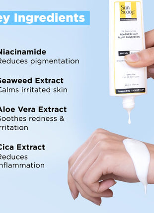 SunScoop 3% Niacinamide Fluid Sunscreen | Ultra-Light Texture | SPF 50+ PA++++| Fast Absorption, Prevents Tanning & Sunburn | Reduces pigmentation | All SkinTypes | 45ml 