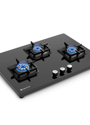 Sunshine Magnite 3 Burner | Slimmest 3 Burner Glass Gas Stove | Hob Top Cooktop | Tempered Glass, 360° Rotating Brass Gas Nozzle | Manual Ignition | LPG Ready & PNG Compatible (Premium - Black) 