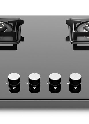 Sunshine Magnite Gas Stove | 4 Burner Glass Hob Top Cooktop | Warranty By Sunshine - 5 Year On Glass & Burner And 10 Year On Valve, Manual Ignition, SABAF, LPG Ready & PNG Compatible (Premium - Black) 