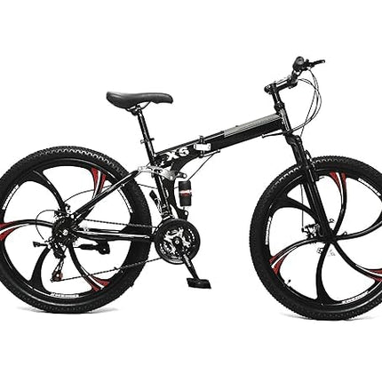 Sunspeed BMV X6 Foldable Cruiser Bicycle | 26-Inch Black Bike with 21-Speed Gears, Dual Disc Brakes, Hydraulic Suspension, and Strong Carbon Steel Frame | Great for City Rides and Off-Road Adventures 