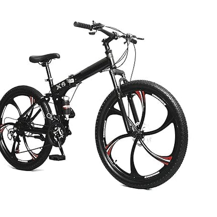 Sunspeed BMV X6 Foldable Cruiser Bicycle | 26-Inch Black Bike with 21-Speed Gears, Dual Disc Brakes, Hydraulic Suspension, and Strong Carbon Steel Frame | Great for City Rides and Off-Road Adventures 