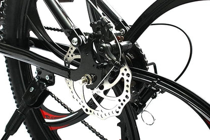 Sunspeed BMV X6 Foldable Cruiser Bicycle | 26-Inch Black Bike with 21-Speed Gears, Dual Disc Brakes, Hydraulic Suspension, and Strong Carbon Steel Frame | Great for City Rides and Off-Road Adventures 