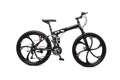 Sunspeed BMV X6 Foldable Cruiser Bicycle | 26-Inch Black Bike with 21-Speed Gears, Dual Disc Brakes, Hydraulic Suspension, and Strong Carbon Steel Frame | Great for City Rides and Off-Road Adventures 