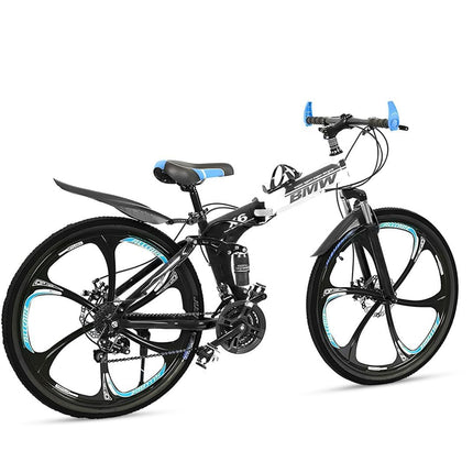Sunspeed Men Skyride BMV X6 Foldable Cruiser Bicycle| Black Bike with 21-Speed Gears, Dual Disc Brakes, Hydraulic Suspension and Strong Carbon Steel Frame|Great for City Rides, 26 inch 