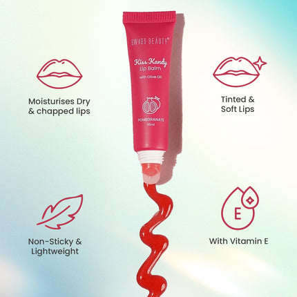 Swiss Beauty Kiss Kandy Lip Balm with Olive Oil | Moisturising | Non-Sticky | Soft & Smooth Lips | Shade - Pomegranate, 10ml 