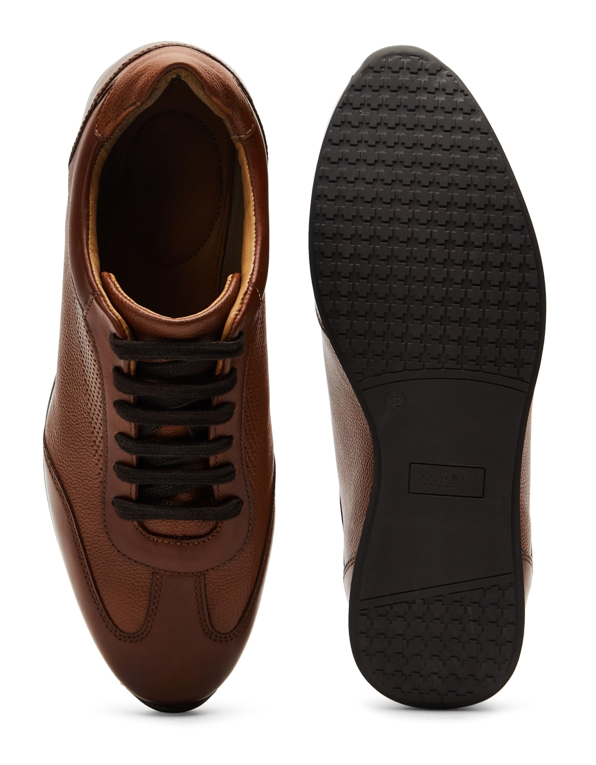 Symbol Premium Men's Smart Casual Tan Leather Sneakers_8 UK (SYP-M-CSH-SNK-01) 