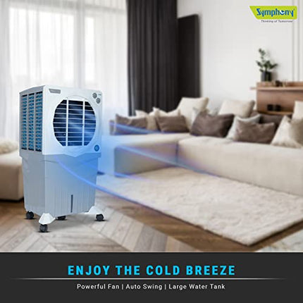 Symphony Jumbo 75 XL+ Desert Air Cooler for Home with Honeycomb Pads, Powerful Fan, and Cool Flow Dispenser (75L, White) 