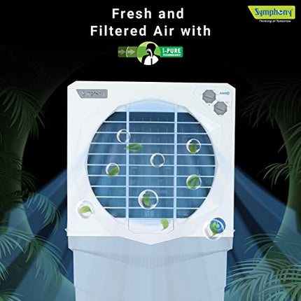 Symphony Jumbo 75 XL+ Desert Air Cooler for Home with Honeycomb Pads, Powerful Fan, and Cool Flow Dispenser (75L, White) 