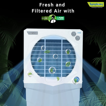 Symphony Jumbo 75 XL+ Desert Air Cooler for Home with Honeycomb Pads, Powerful Fan, and Cool Flow Dispenser (75L, White) 