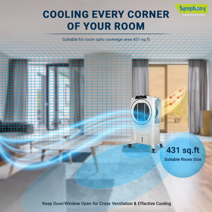 Symphony Sumo 115XL Desert Air Cooler for Home with Honeycomb Pads, Powerful +Air Fan and Cool Flow Dispenser (115L, White) 