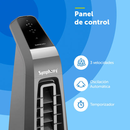 Symphony Surround-i High Speed Bladeless Technology Tower Fan for Home With Touchscreen Control Panel, Remote, and Swivel Action (White) 