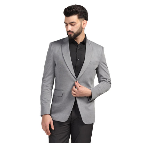 TAHVO Men Blazer Lycra Fabric Blend Slim Fit Single Breasted Blazer Color Grey Size 42 
