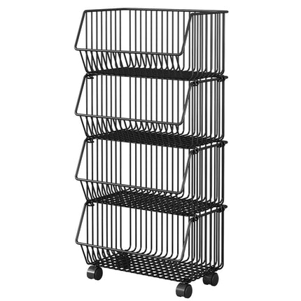 TARKAN 4-Tier Mesh Metal Kitchen Trolley with Wheels, Storage Organizer Rack (Black) 