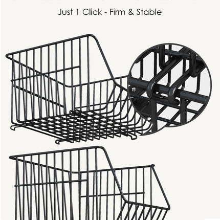 TARKAN 4-Tier Mesh Metal Kitchen Trolley with Wheels, Storage Organizer Rack (Black) 