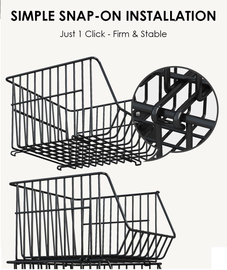 TARKAN 4-Tier Mesh Metal Kitchen Trolley with Wheels, Storage Organizer Rack (Black) 