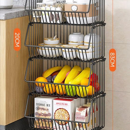TARKAN 4-Tier Mesh Metal Kitchen Trolley with Wheels, Storage Organizer Rack (Black) 