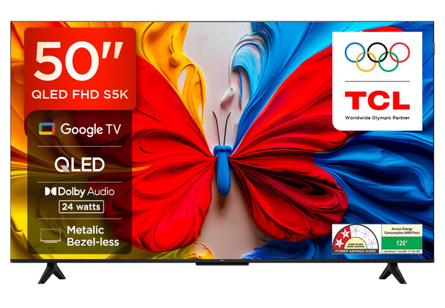 TCL 126 cm (50 inches) Metallic Bezel-Less, FHD Smart QLED Google TV 50S5K 