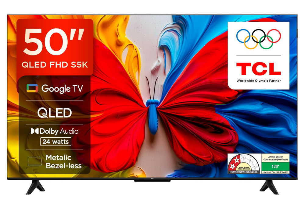 TCL 126 cm (50 inches) Metallic Bezel-Less, FHD Smart QLED Google TV 50S5K price under 30000