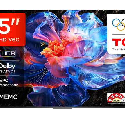 TCL 139 cm (55 inches) Metallic Bezel Less Series 4K Ultra HD Smart LED Google TV 55V6C (Black) 