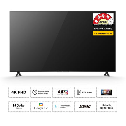 TCL 139 cm (55 inches) Metallic Bezel Less Series 4K Ultra HD Smart LED Google TV 55V6C (Black) 