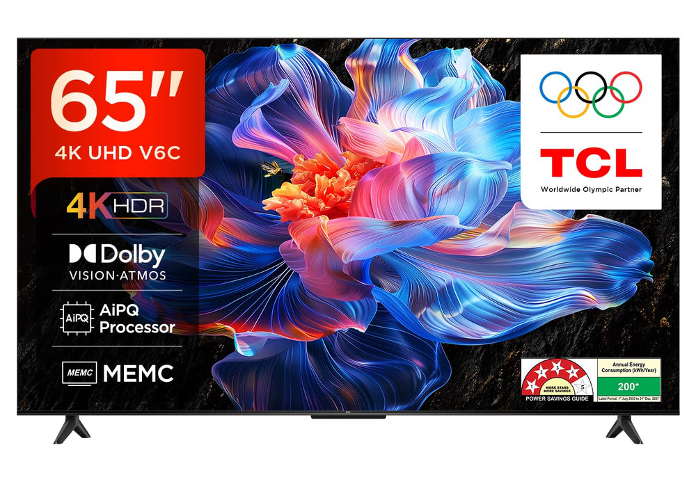 TCL 164 cm (65 inches) Metallic Bezel Less Series 4K Ultra HD Smart LED Google TV 65V6C (Black)