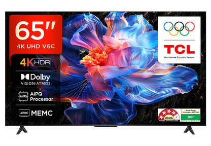 TCL 164 cm (65 inches) Metallic Bezel Less Series 4K Ultra HD Smart LED Google TV 65V6C (Black) 