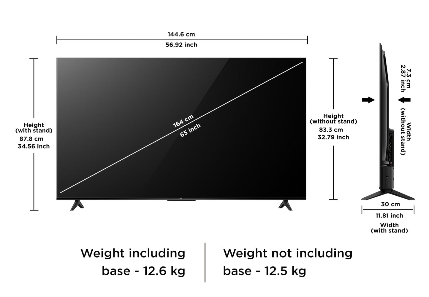 TCL 164 cm (65 inches) Metallic Bezel Less Series 4K Ultra HD Smart LED Google TV 65V6C (Black) 