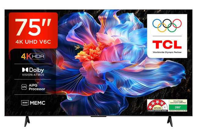 TCL 189 cm (75 inches) Metallic Bezel Less Series 4K Ultra HD Smart LED Google TV 75V6C (Black) 