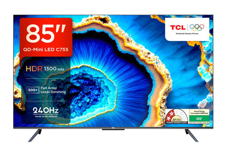 TCL 215 cm (85 inches) 4K Ultra HD Smart QD-Mini LED Google TV 85C755 (Black) 