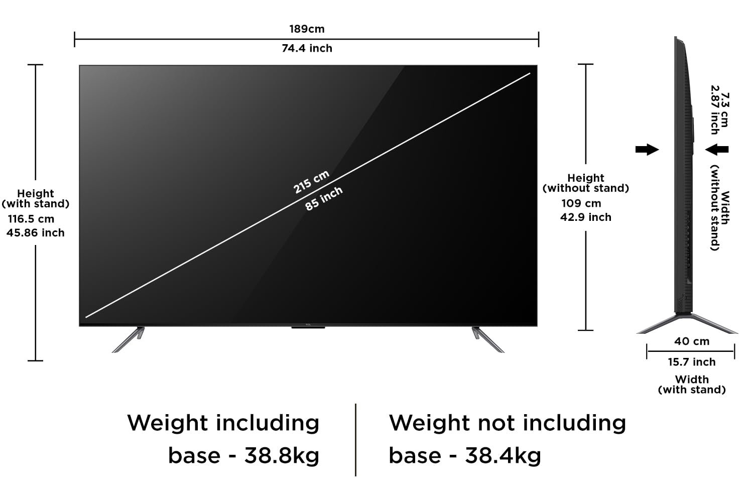 TCL 215 cm (85 inches) 4K Ultra HD Smart QD-Mini LED Google TV 85C755 (Black) 