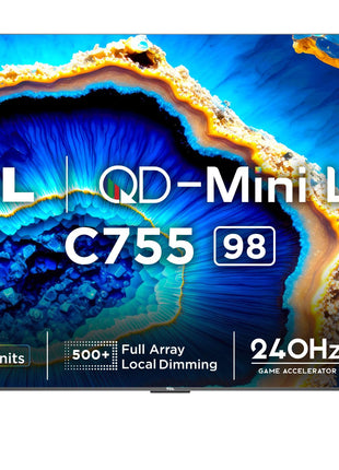 TCL 248 cm (98 inches) 4K Ultra HD Smart QD-Mini LED Google TV 98C755 (Black) 