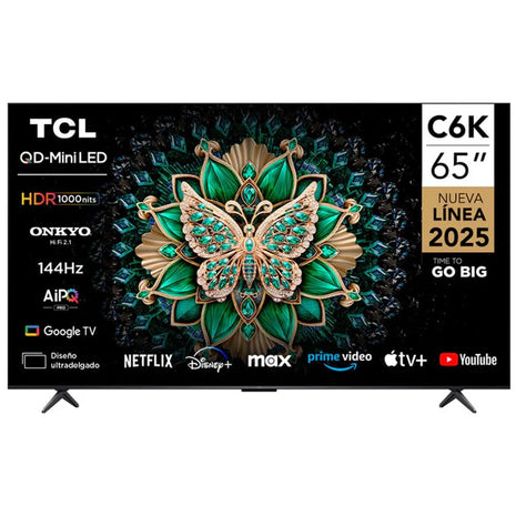 TCL 65 Inch QLED-MiniLED TV Smart Google TV, 4K Resolution, Dolby Vision Atmos, 144Hz, ONKYO 2.1 Hi-Fi System, Dolby Vision HDR, Ultra Slim Design – 65C6K (2025 Model) 
