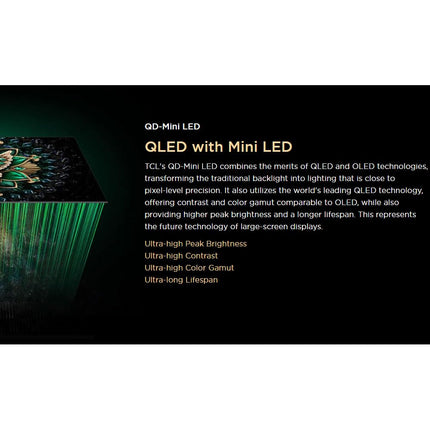 TCL 65 Inch QLED-MiniLED TV Smart Google TV, 4K Resolution, Dolby Vision Atmos, 144Hz, ONKYO 2.1 Hi-Fi System, Dolby Vision HDR, Ultra Slim Design – 65C6K (2025 Model) 