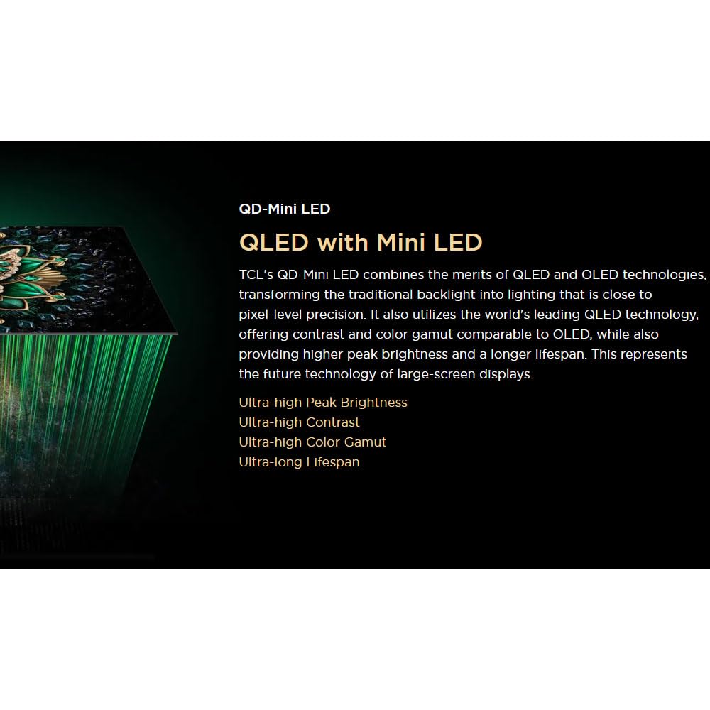 TCL 65 Inch QLED-MiniLED TV Smart Google TV, 4K Resolution, Dolby Vision Atmos, 144Hz, ONKYO 2.1 Hi-Fi System, Dolby Vision HDR, Ultra Slim Design – 65C6K (2025 Model) 
