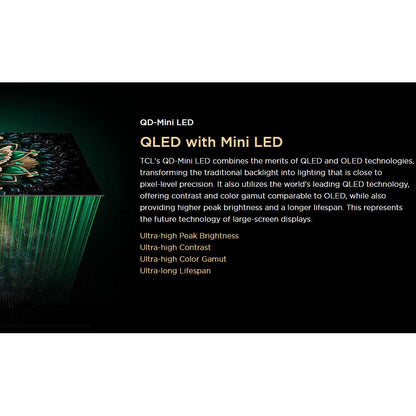 TCL 65 Inch QLED-MiniLED TV Smart Google TV, 4K Resolution, Dolby Vision Atmos, 144Hz, ONKYO 2.1 Hi-Fi System, Dolby Vision HDR, Ultra Slim Design – 65C6K (2025 Model) 