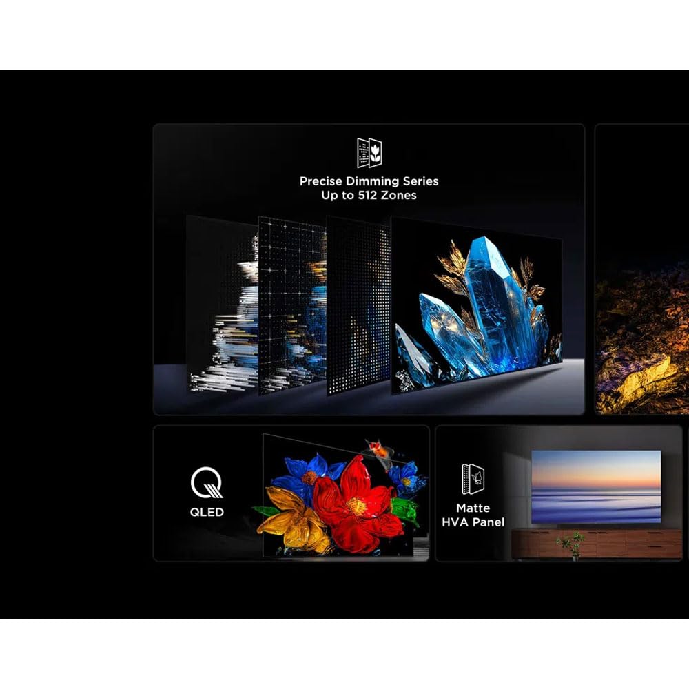 TCL 65 Inch QLED-MiniLED TV Smart Google TV, 4K Resolution, Dolby Vision Atmos, 144Hz, ONKYO 2.1 Hi-Fi System, Dolby Vision HDR, Ultra Slim Design – 65C6K (2025 Model) 