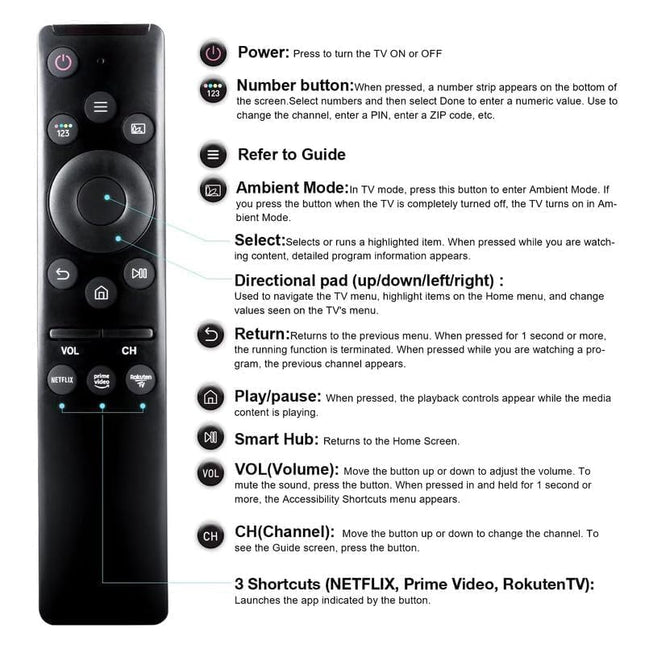 TECHVIZONE Remote Control Compatible for Samsung Smart 4K Tv Remote Original Led UHD QLED Television and Monitor Suitable for Frame Ultra 6 7 8 Series with Hot Keys BN59 Model Without Voice Command 